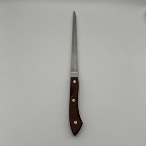 Vintage Amway USA Stainless Serrated Bread Knife 15" Wood Handle Marblehead